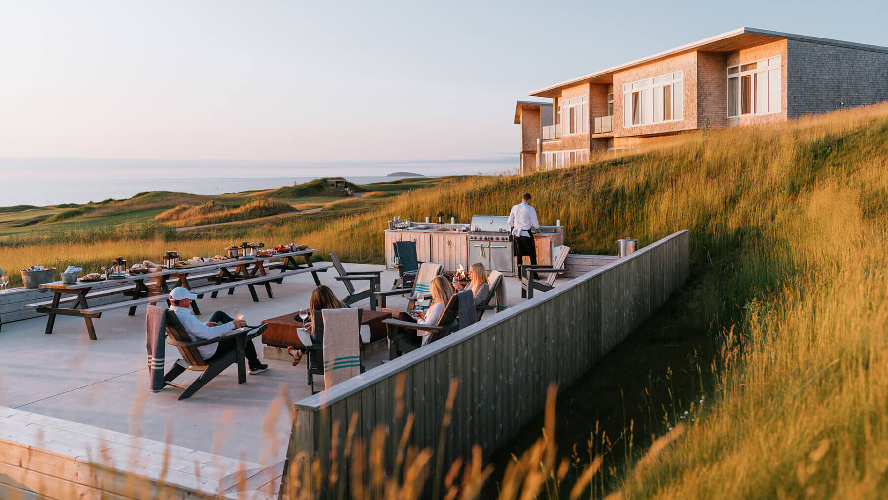 Resort guests enjoy outdoor patio at dus