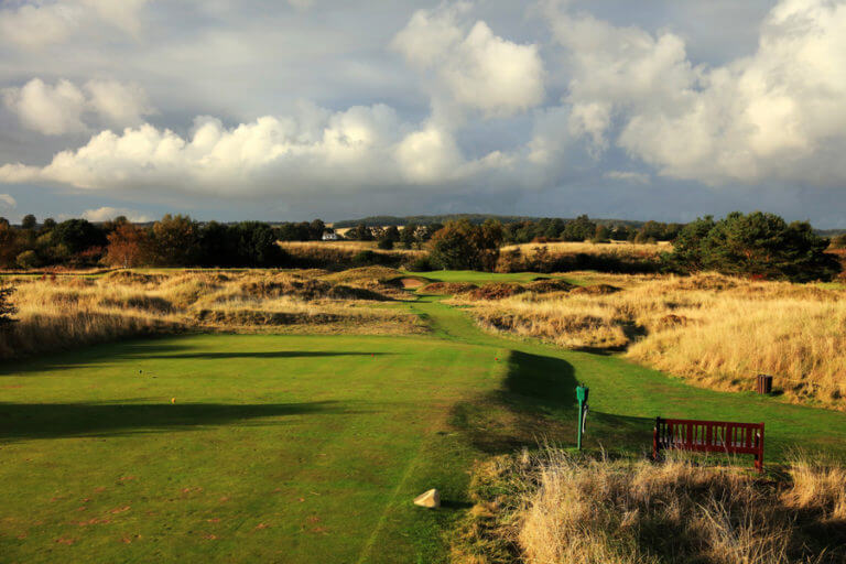 Fescue grass surrounds tee boxes at Panmure golf course