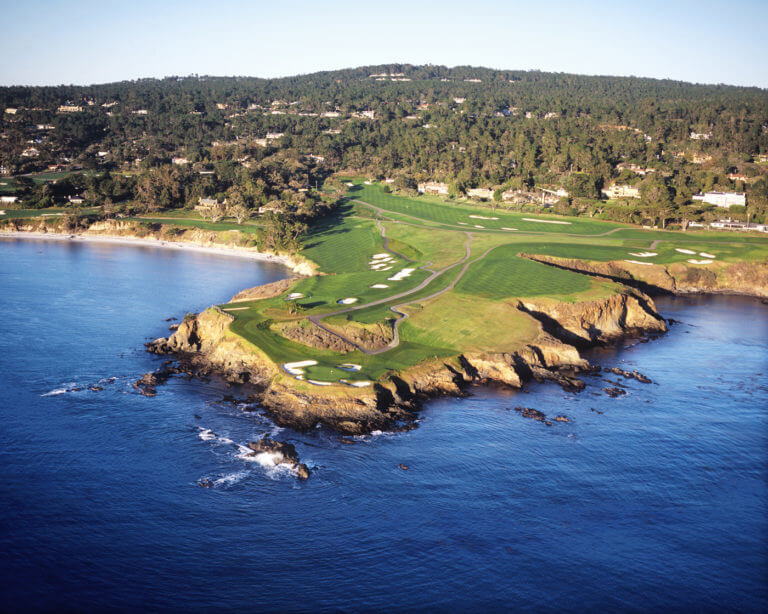 Aerial view of the Pebble Beach Golf Links complex