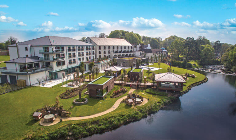 Aerial image of the exterior of the Galgorm Resort, County Antrim, Northern Ireland