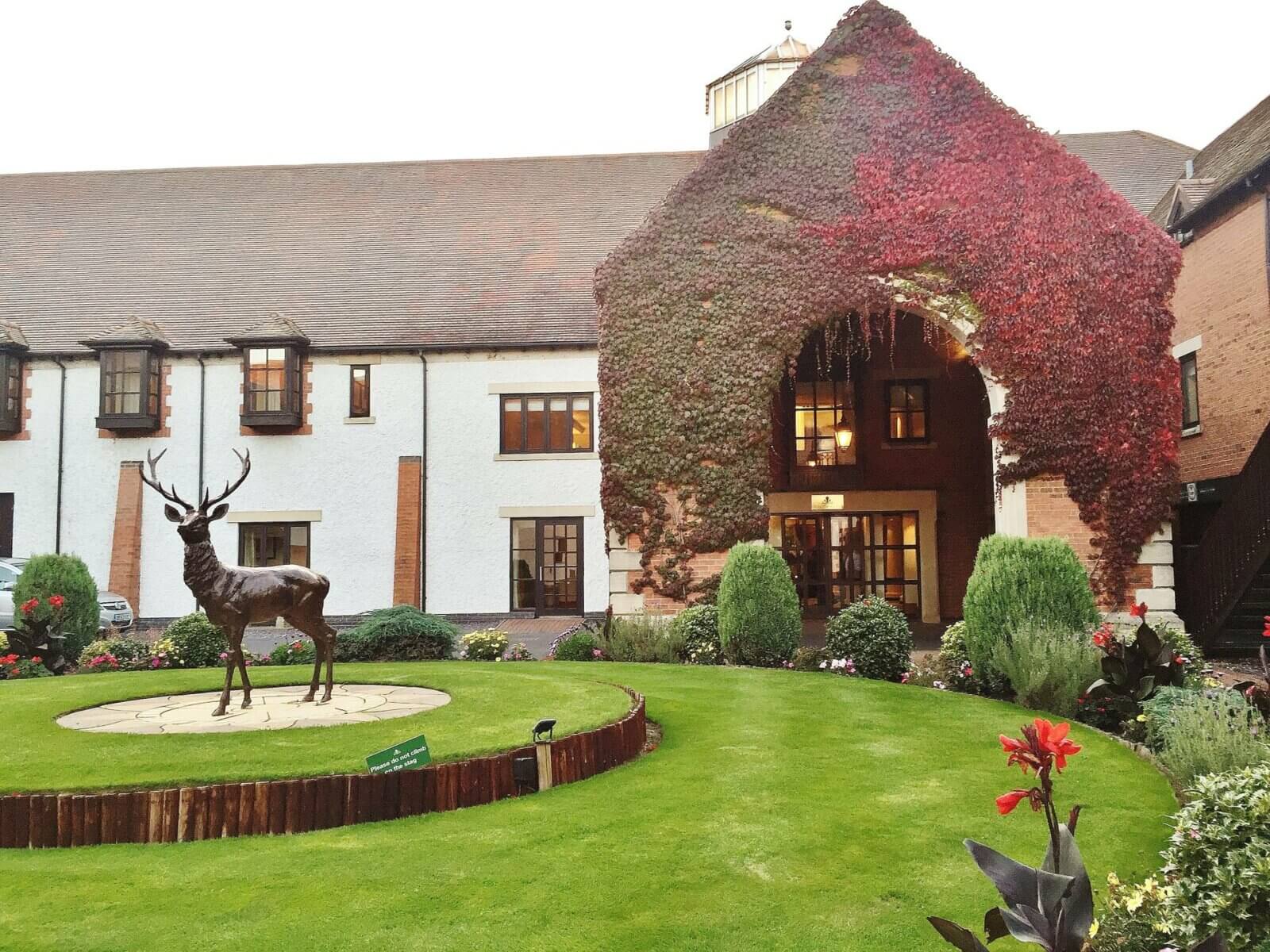 Statue of a deer stands at the entrance to the Marriott Forest of Arden