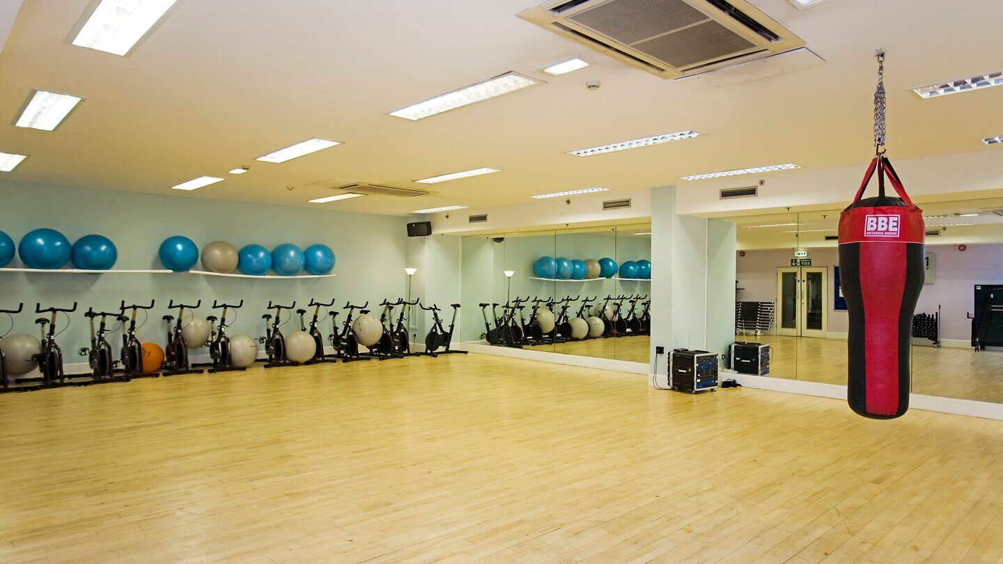 Open plan gym and punching bag awaits guests at Marriott Forest of Arden