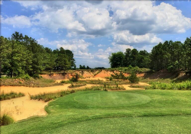 Blind tee shot from the 18th hole