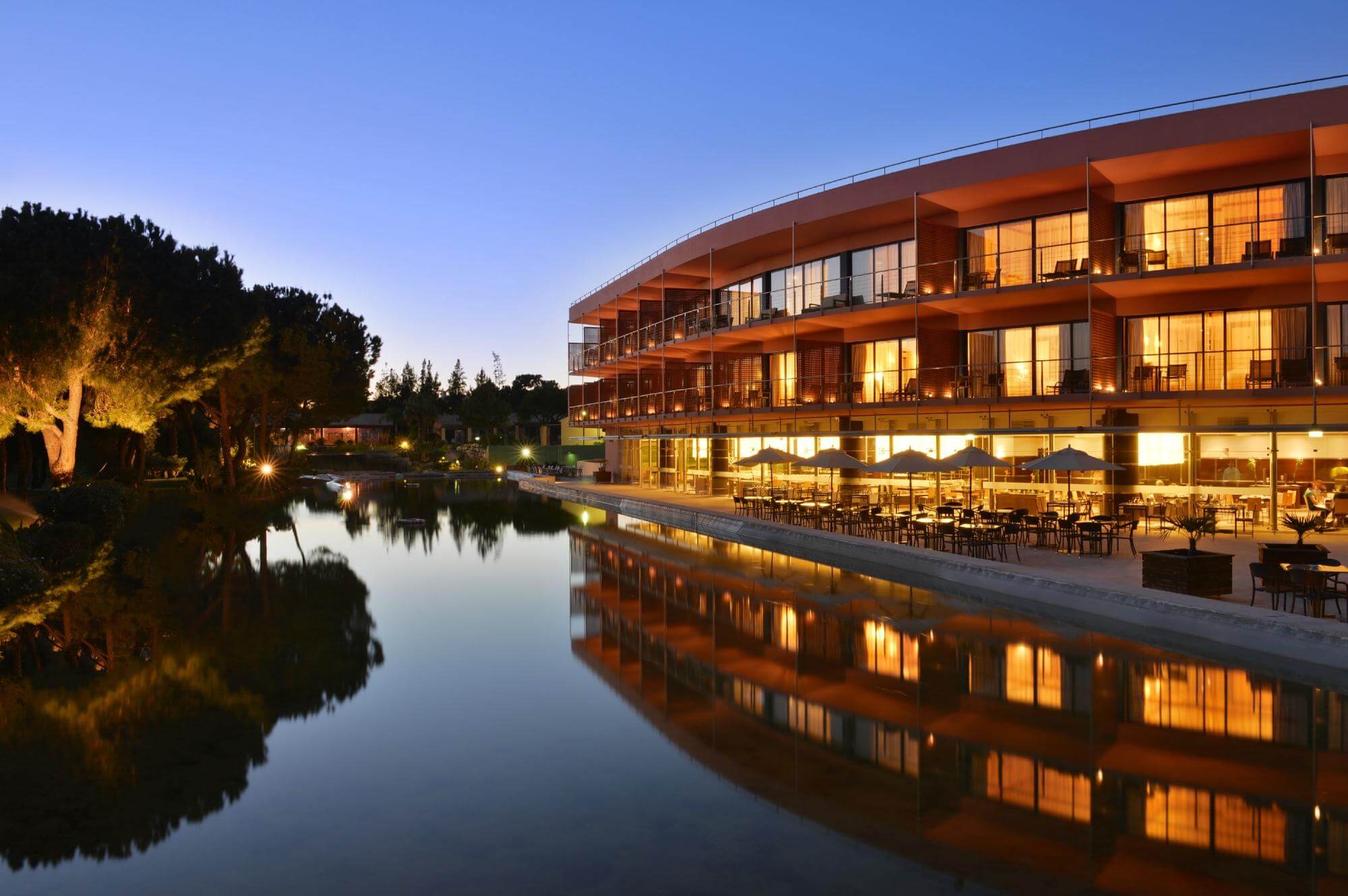 Lights on within main resort building exterior