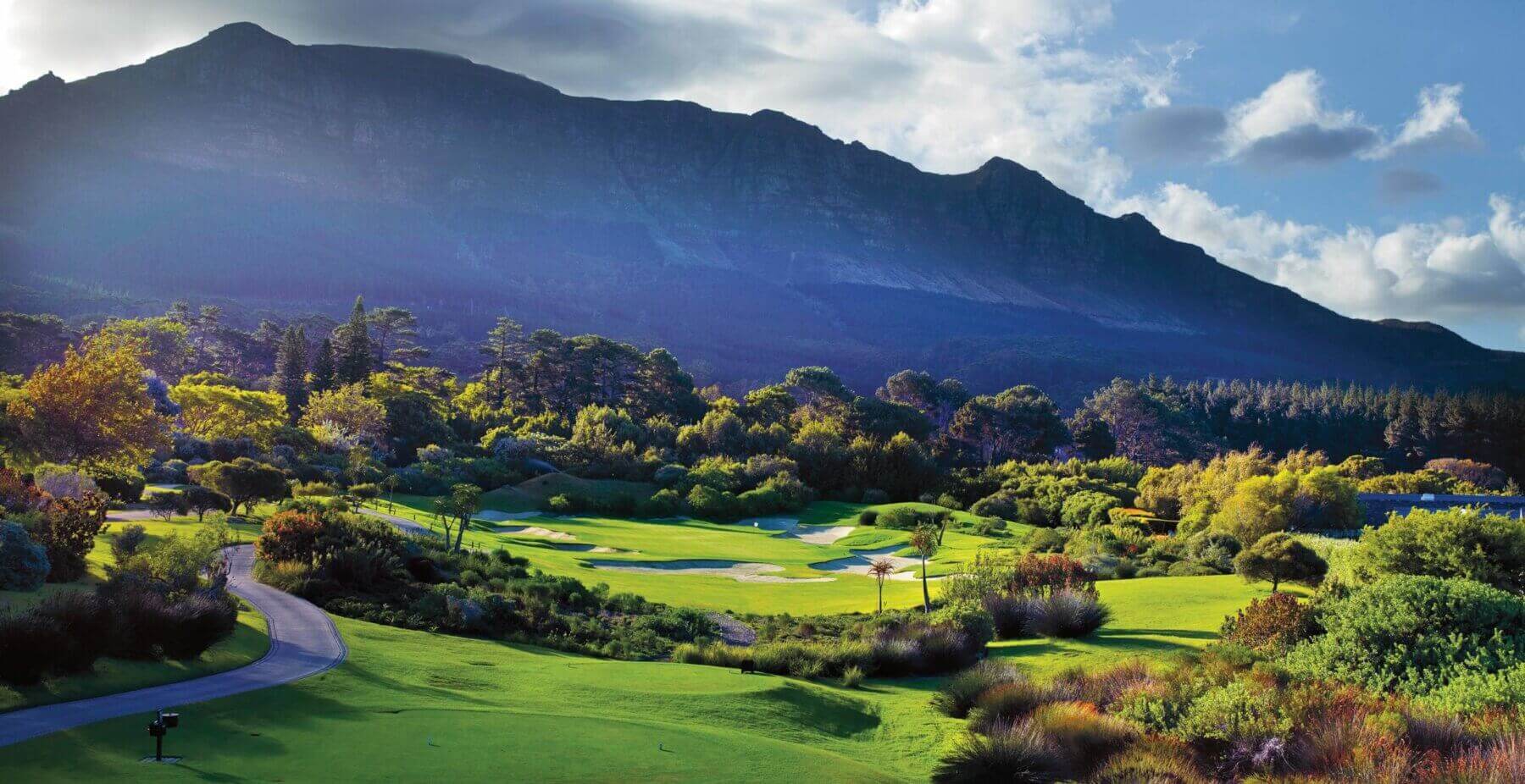 Steenberg Golf Club course beneath the mountains in Cape Town